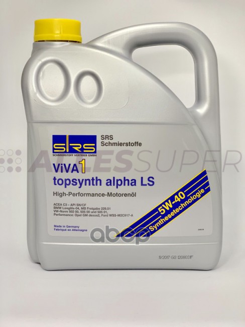 SRS Масло моторное VIVA 1 topsynth alpha LS 5W-40 (4 л.) SRS Масло моторное VIVA 1 topsynth alpha LS 5W-40 (4 л.)