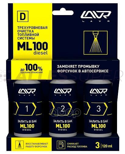 LAVR Ln2138 Трехуровневая очистка топливной системы ML100 diesel 3*120мл LAVR Ln2138 Трехуровневая очистка топливной системы ML100 diesel 3*120мл