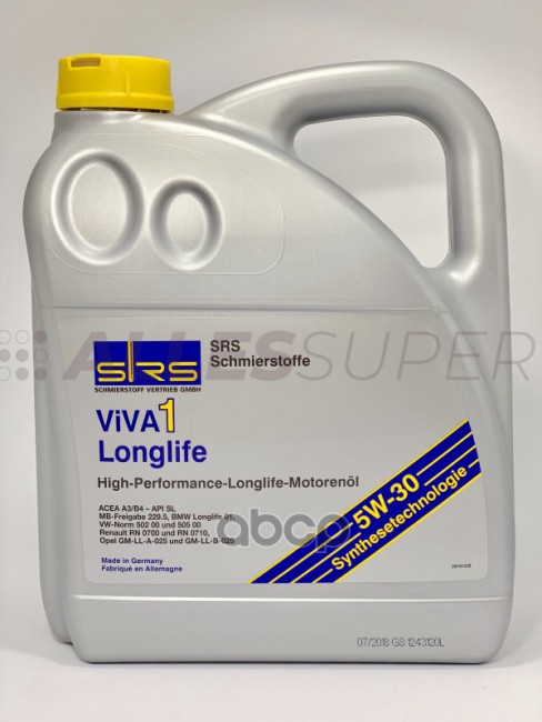 SRS Масло моторное VIVA 1  Longlife 5W-30 (4 л.) MB 229.5