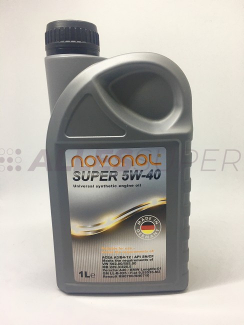 Novonol масло моторное Super 5W-40 (1л)   SN/CF  BMW LL-01 / Fiat 9.55535-M2 GM LL-B-025 / VW 502.00/505.00 / MB 229.3/226.5 Novonol масло моторное Super 5W-40 (1л)   SN/CF  BMW LL-01 / Fiat 9.55535-M2 GM LL-B-025 / VW 502.00/505.00 / MB 229.3/226.5
