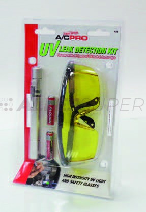 IDQ 438  A/C PRO UV Набор для обнаружения протечек (очки + фонарик + батарейки ААА) в блистере