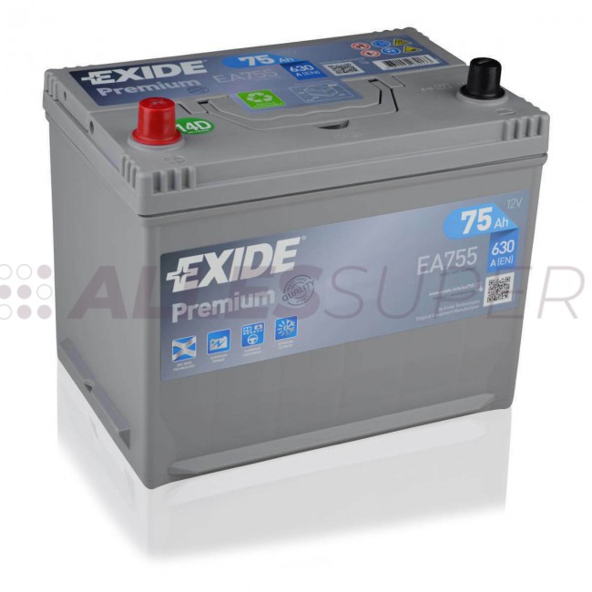 АКБ EXIDE  Premium  Азия 75A/ч (EA755)  (+/-)  12V 630A EN   272х170х225