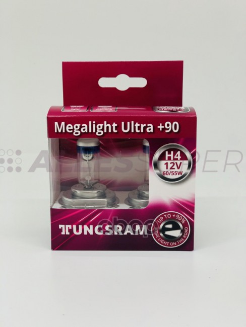 Tungsram 12V Лампа H4 60/55W Megalight Ultra +90 компл. 50440SXU Tungsram 12V Лампа H4 60/55W Megalight Ultra +90 компл. 50440SXU